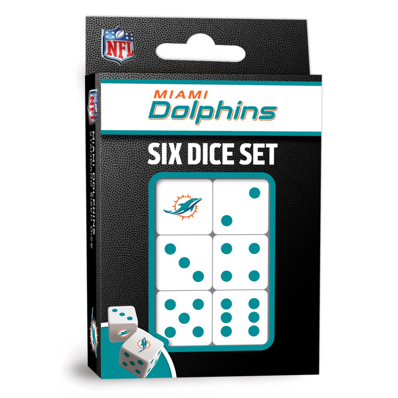 Masterpieces Officially Licensed NFL Miami Dolphins - 6 Piece D6 Gaming Dice Set Ages 6 and Up